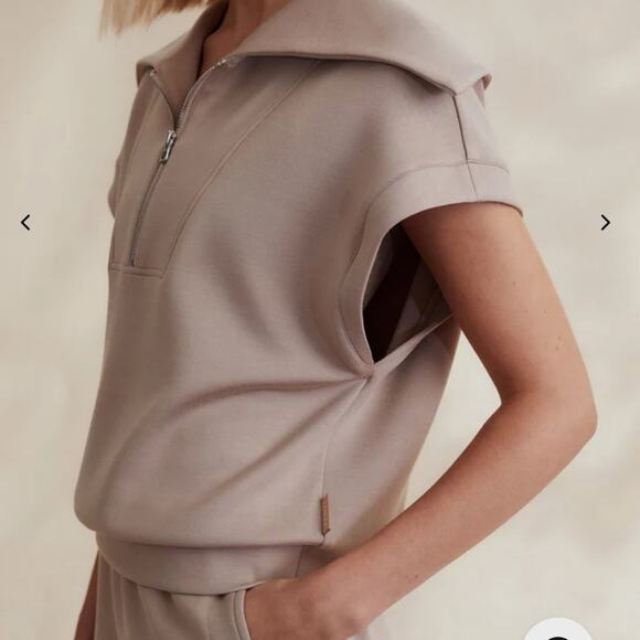 Varley Dexter Half Zip Sweat Top Taupe Neutral Athleisure Cape Collar Medium - Picture 15 of 16